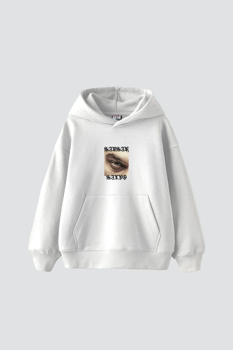 Sansar Salvo Baskılı Oversize Unisex Beyaz Hoodie