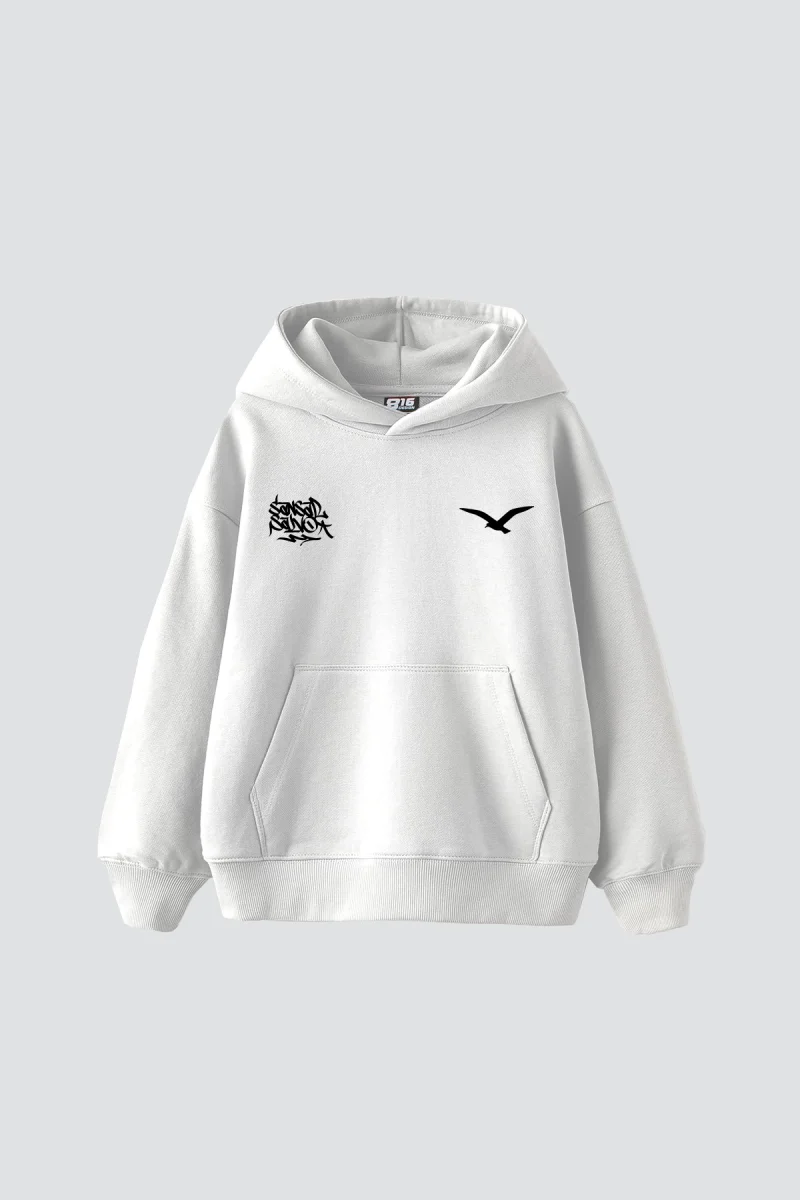 Sansar Salvo Baskılı Oversize Unisex Beyaz Hoodie