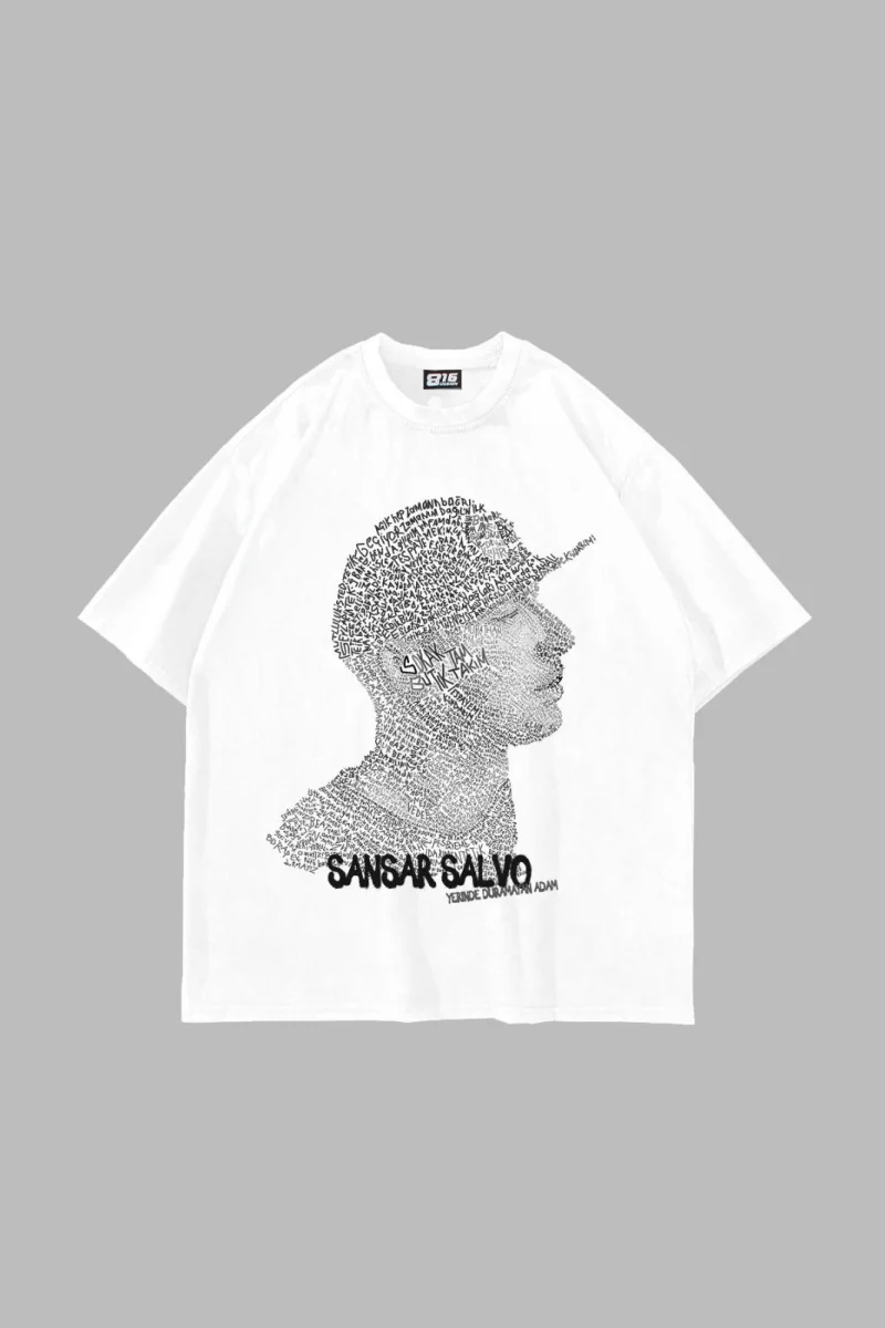 Sansar Salvo Baskılı Oversize Unisex Beyaz Tshirt