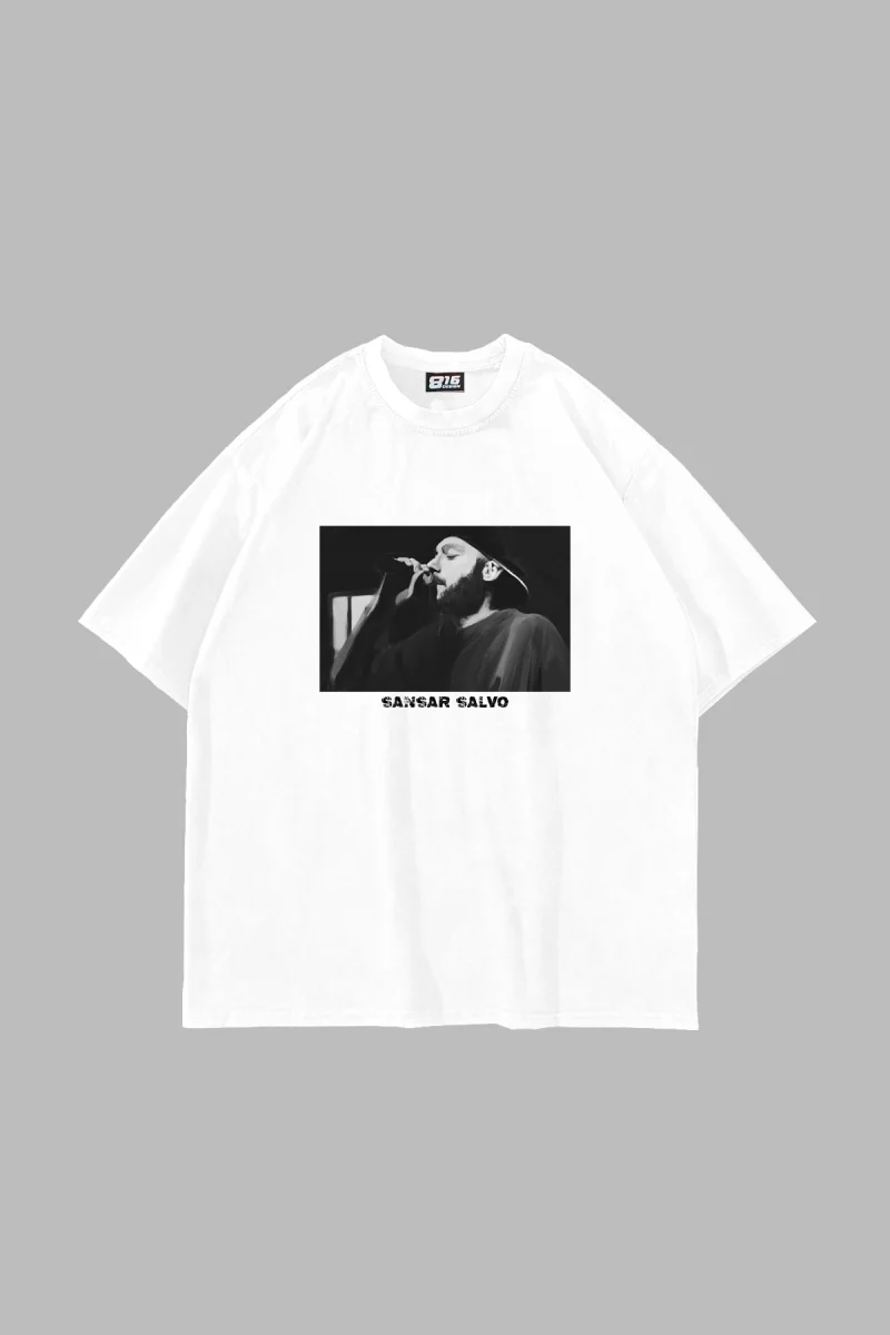 Sansar Salvo Baskılı Oversize Unisex Beyaz Tshirt
