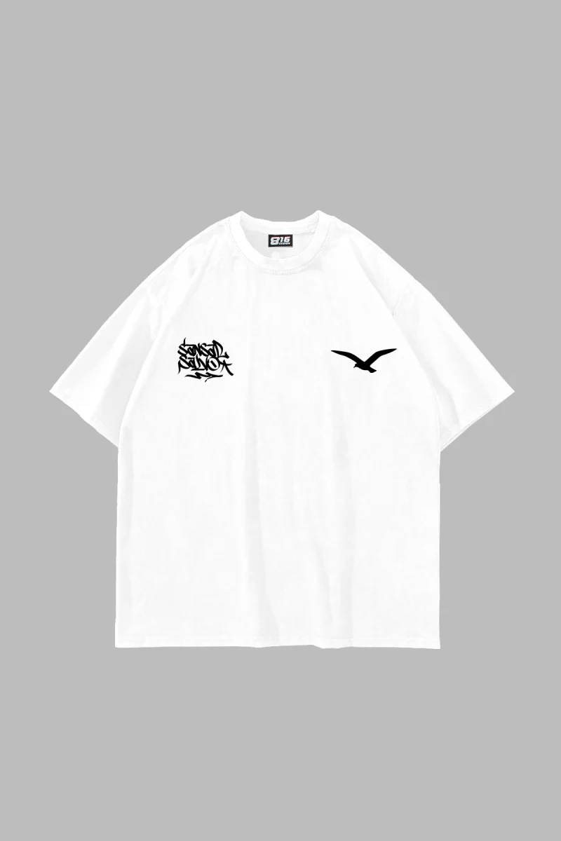 Sansar Salvo Baskılı Oversize Unisex Beyaz Tshirt