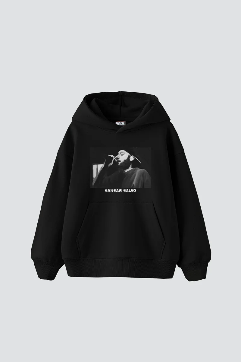 Sansar Salvo Baskılı Oversize Unisex Siyah Hoodie