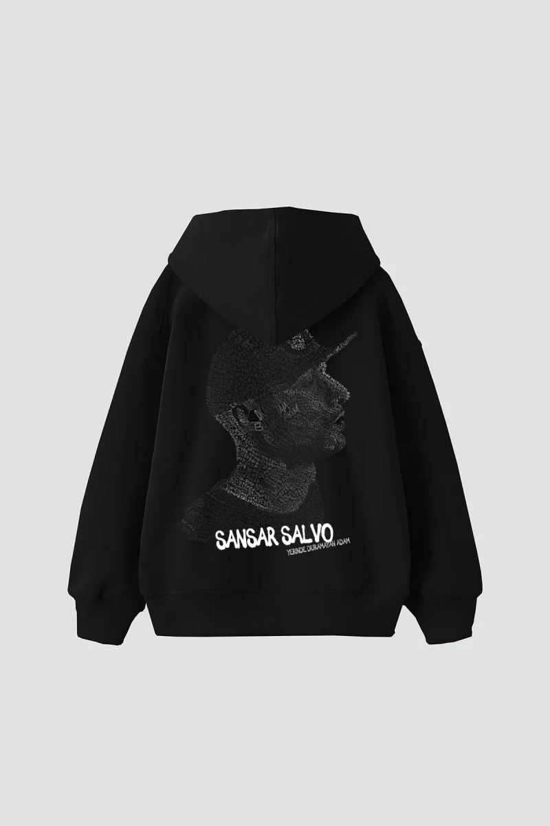 Sansar Salvo Baskılı Oversize Unisex Siyah Hoodie