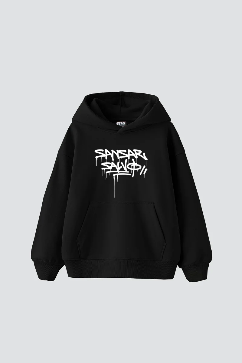 Sansar Salvo Baskılı Oversize Unisex Siyah Hoodie