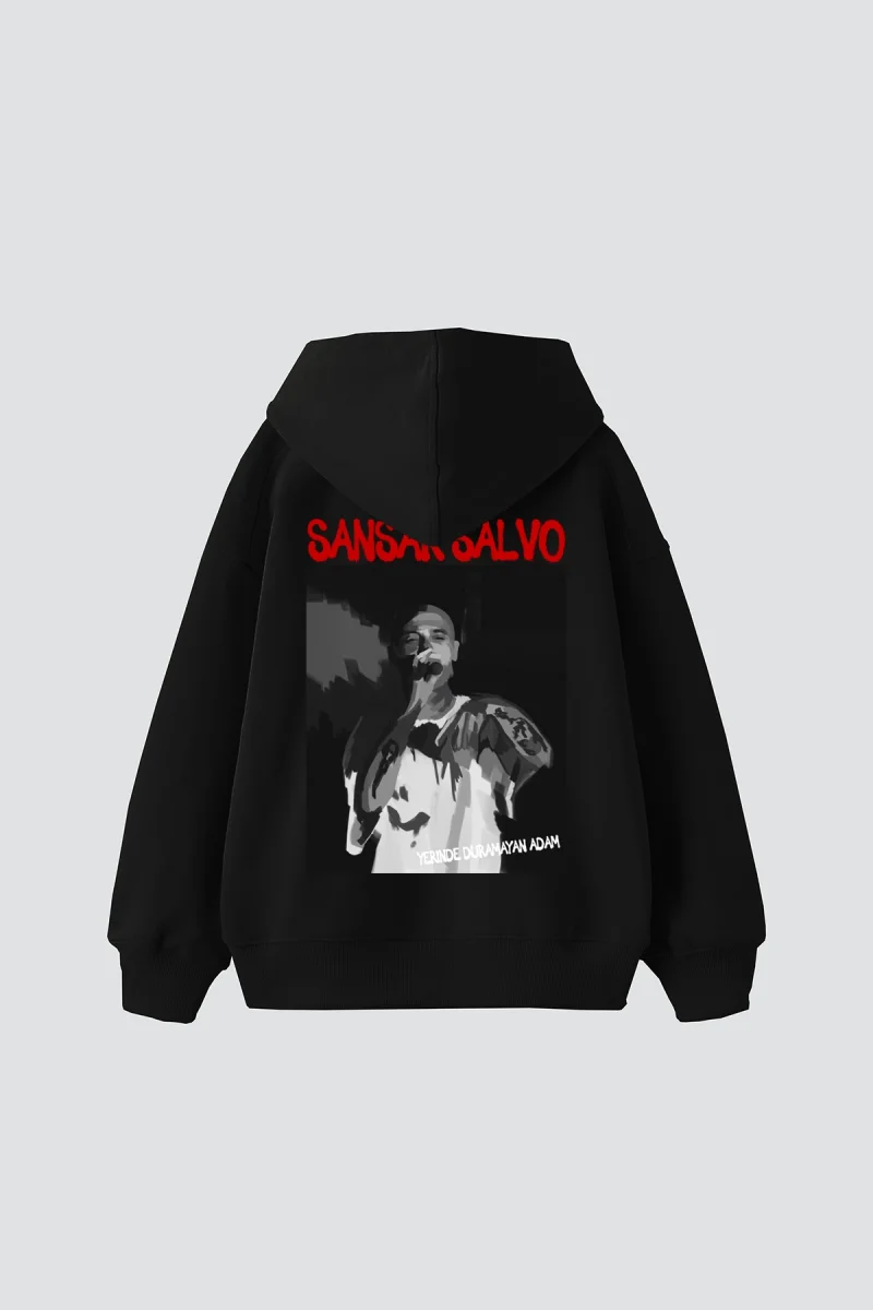 Sansar Salvo Baskılı Oversize Unisex Siyah Hoodie