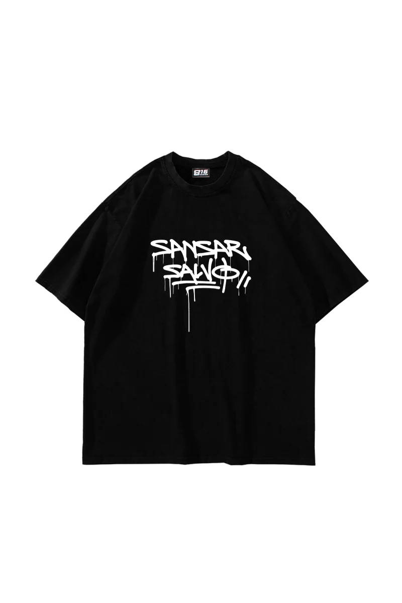Sansar Salvo Baskılı Oversize Unisex Siyah Tshirt