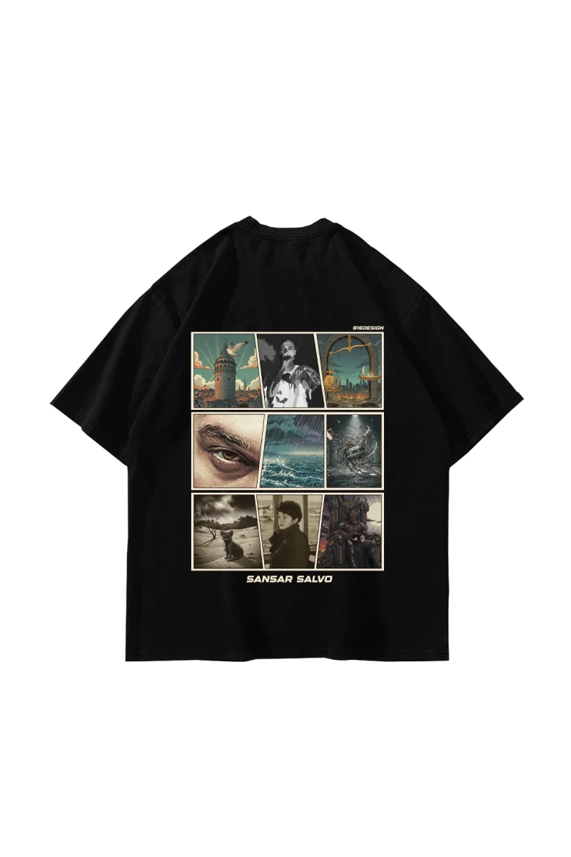Sansar Salvo Baskılı Oversize Unisex Siyah Tshirt