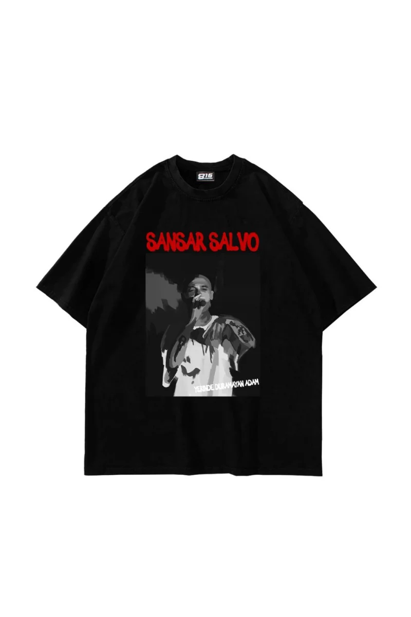Sansar Salvo Baskılı Oversize Unisex Siyah Tshirt