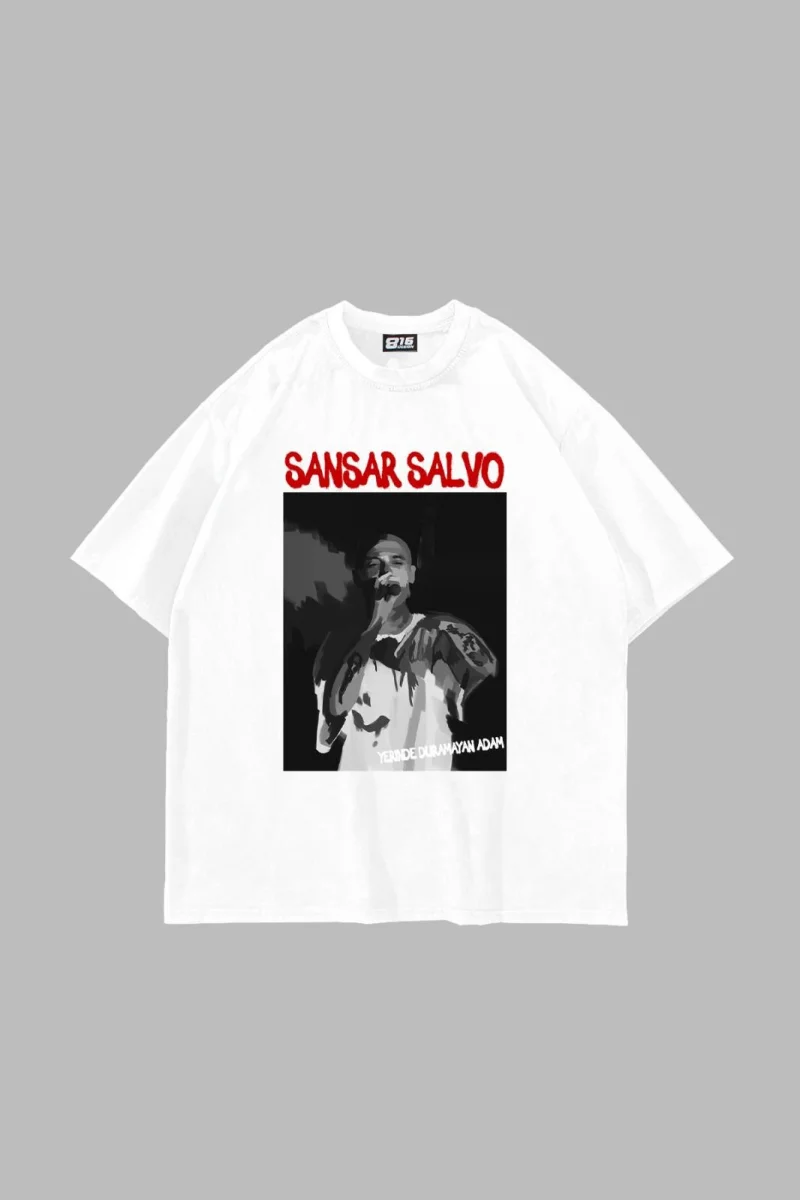 Sansar Salvo Baskılı Oversize Unisex Beyaz Tshirt