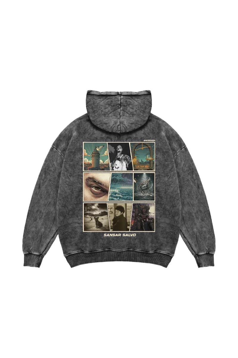 Sansar Salvo Oversize Unisex Yıkamalı Siyah Hoodie
