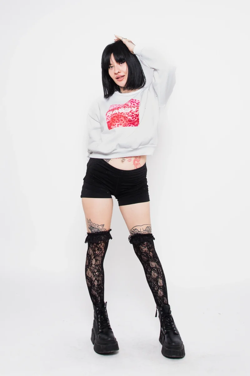 Sassy Baskılı Kapüşonsuz Relaxed Fit Kadın Beyaz Sweatshirt