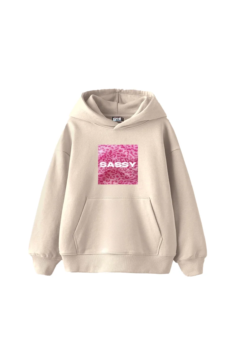 Sassy Baskılı Oversize Unisex Bej Hoodie