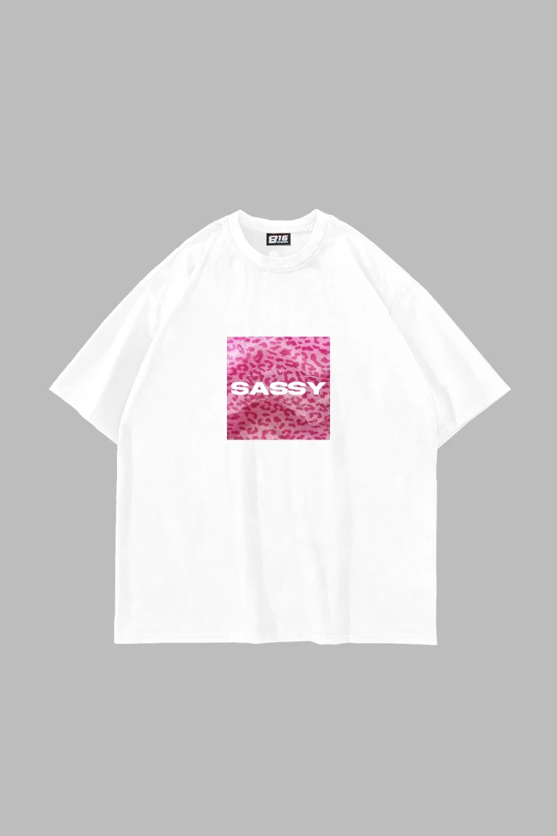 SASSY Baskılı Oversize Unisex Beyaz Tshirt