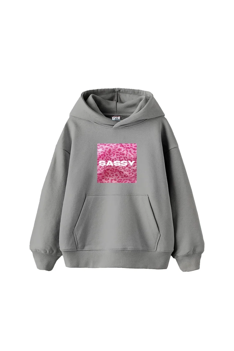 Sassy Baskılı Oversize Unisex Gri Hoodie