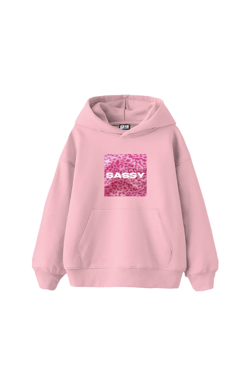 Sassy Baskılı Oversize Unisex Pembe Hoodie