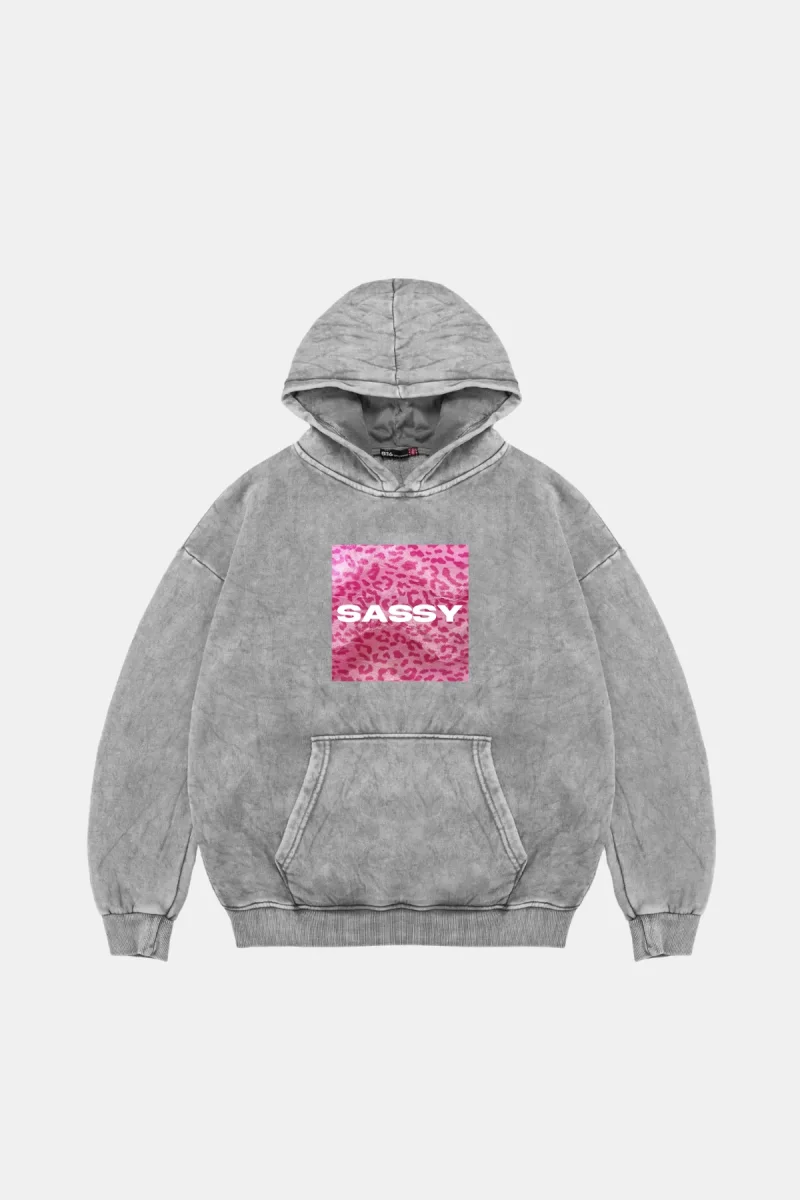 Sassy Oversize Unisex Yıkamalı Beyaz Hoodie