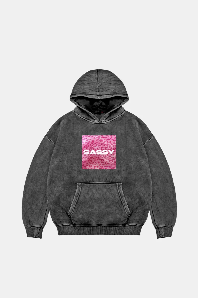 Sassy Oversize Unisex Yıkamalı Siyah Hoodie