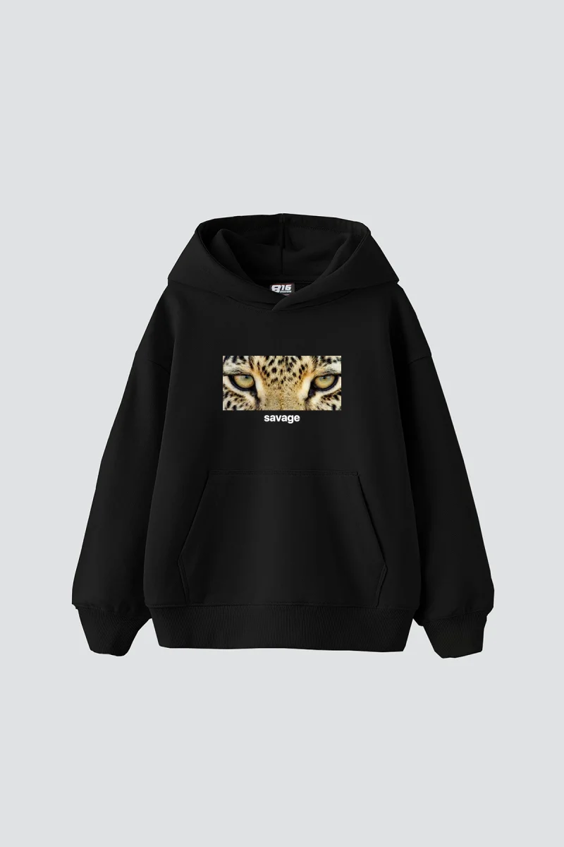 Savage Baskılı Oversize Unisex Premium Siyah Hoodie