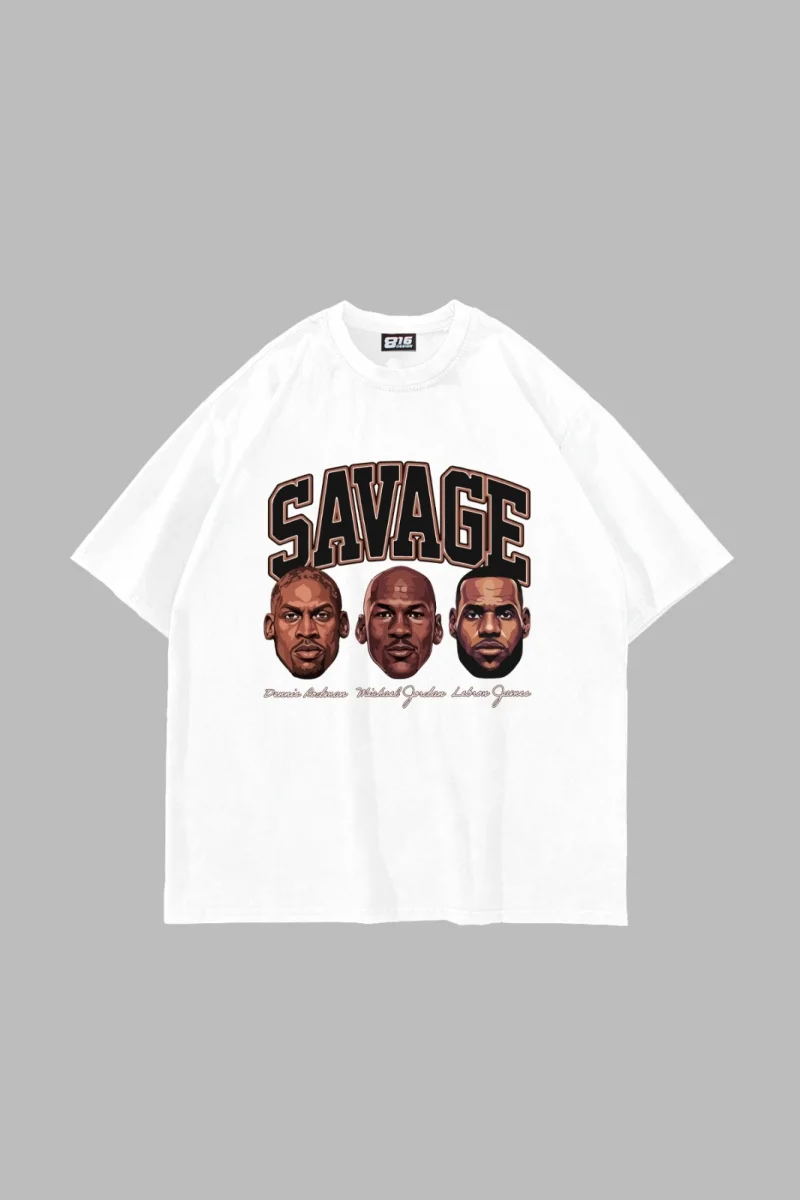 Savage Boys Baskılı Oversize Unisex Beyaz Tshirt