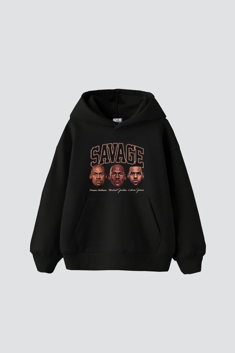 Savage Boys Baskılı Oversize Unisex Siyah Hoodie