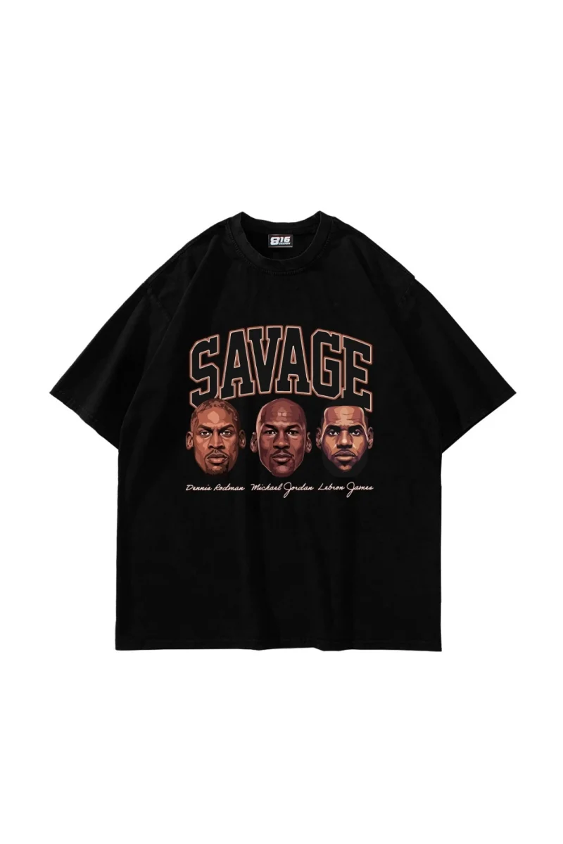 Savage Boys Baskılı Oversize Unisex Siyah Tshirt