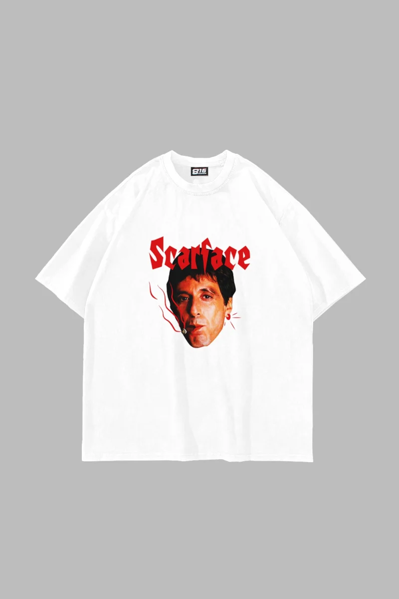 Scarface Baskılı Oversize Unisex Beyaz Tshirt
