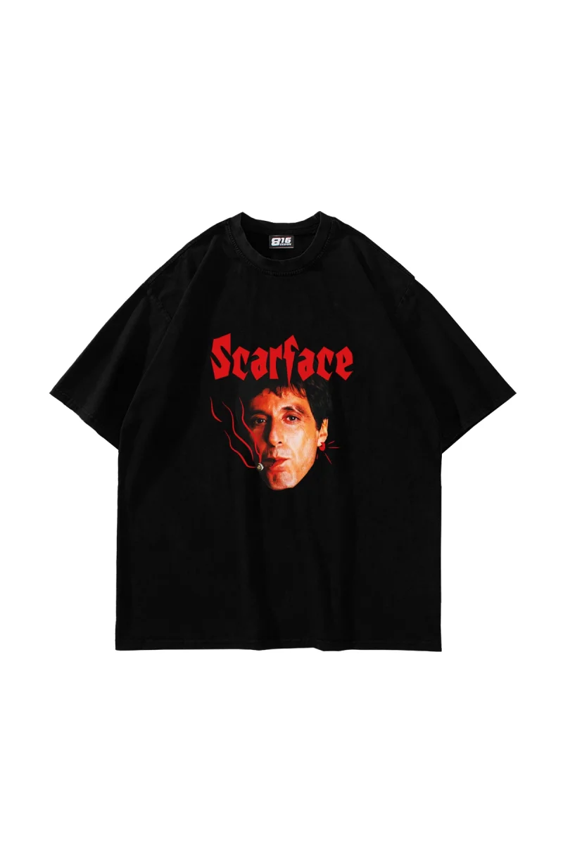 Scarface Baskılı Oversize Unisex Siyah Tshirt