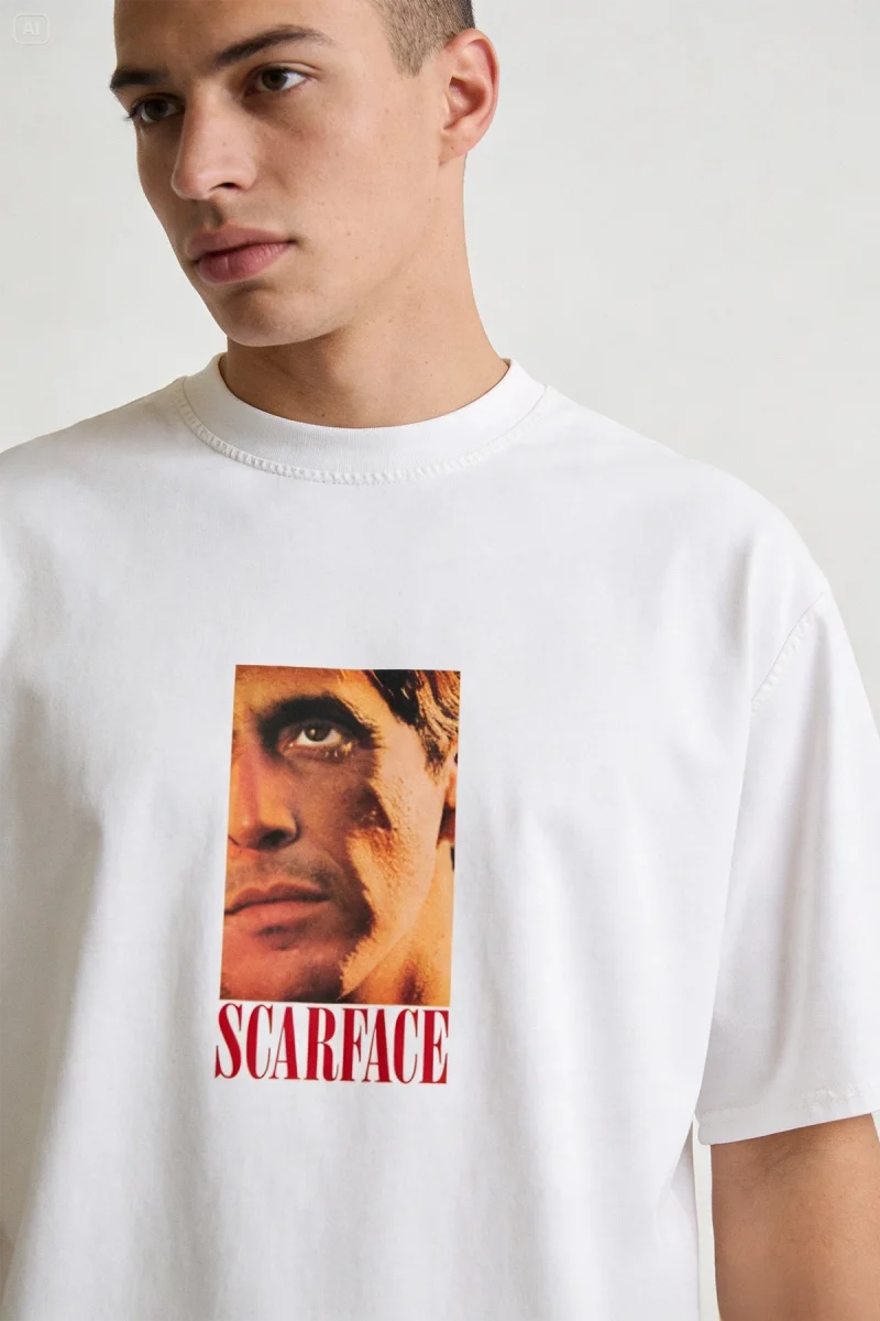 Scarface V2 Baskılı Oversize Unisex Beyaz Tshirt