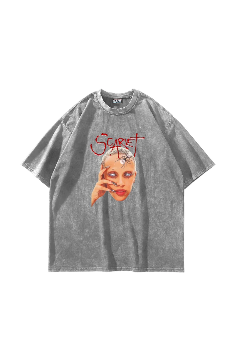 Scarlet Doja Cat Baskılı Oversize Unisex Yıkamalı Beyaz Tshirt