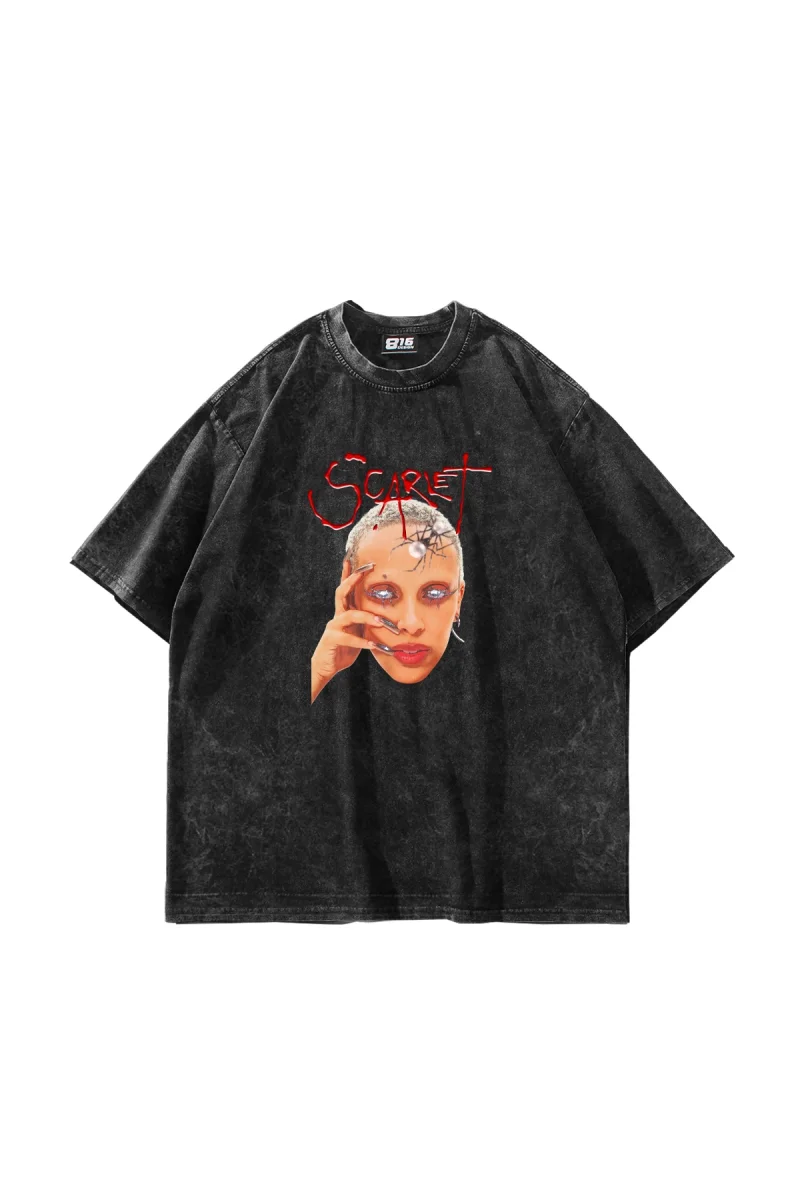 Scarlet Doja Cat Baskılı Oversize Unisex Yıkamalı Siyah Tshirt