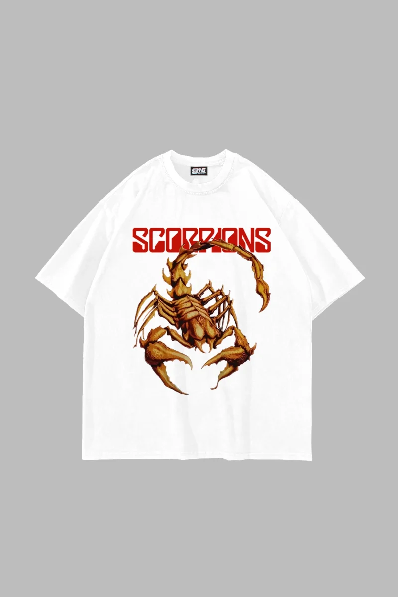 Scorpion Ön Baskılı Beyaz Premium Oversize Unisex Tshirt
