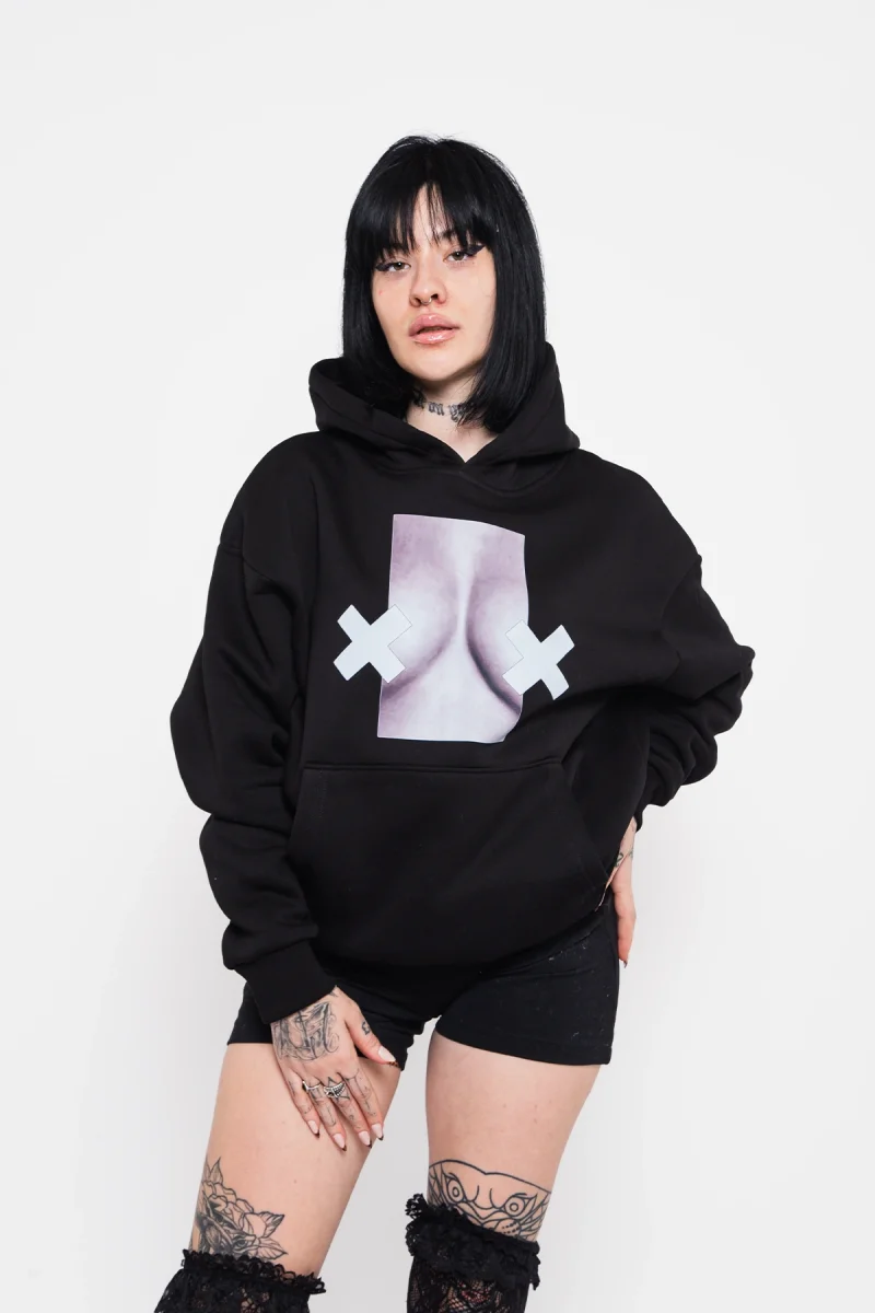 Send Nudes Baskılı Oversize Unisex Siyah Hoodie