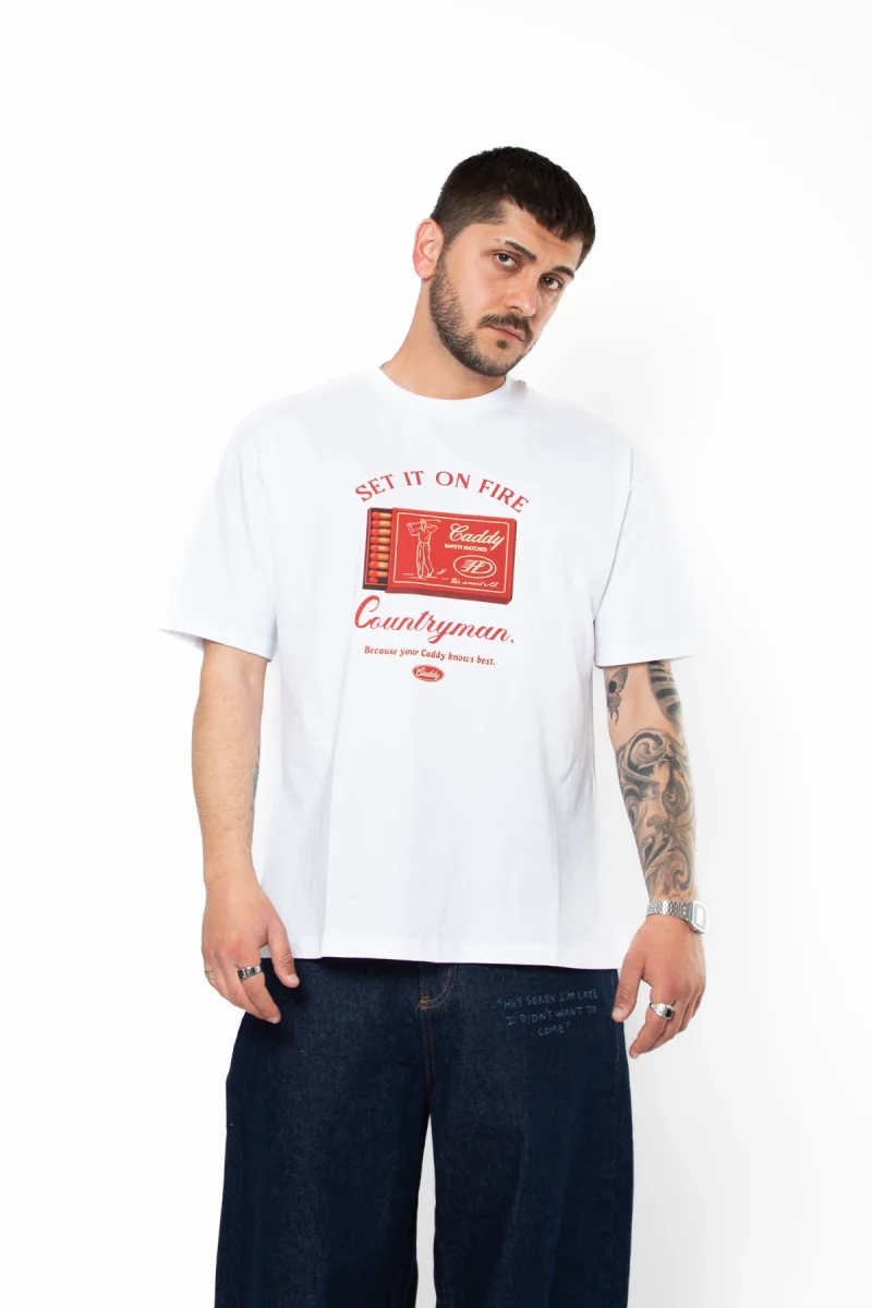 Set It On Fıre Baskılı Oversize Unisex Beyaz Tshirt