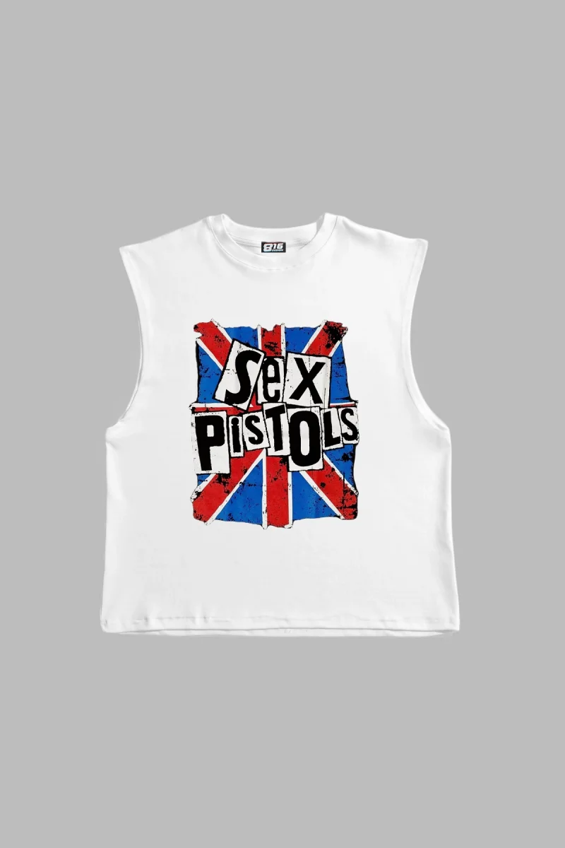 Sex Pistols Baskılı Beyaz Sıfır Kol Tişört