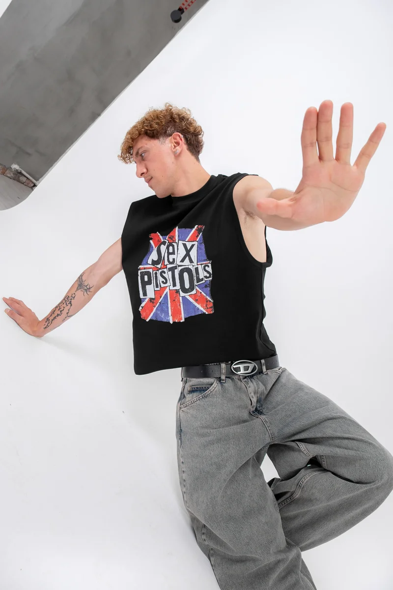 Sex Pistols Baskılı Siyah Sıfır Kol Tişört