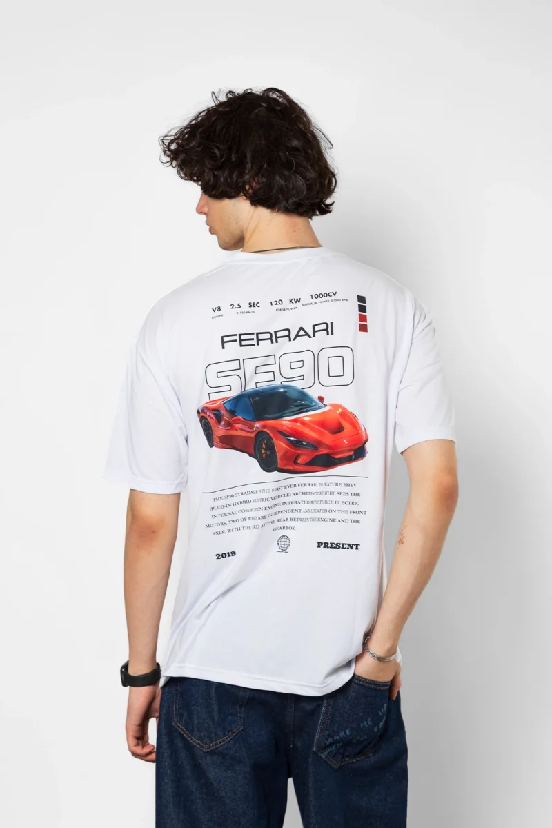 SF90 Baskılı Beyaz Oversize Unisex Tshirt