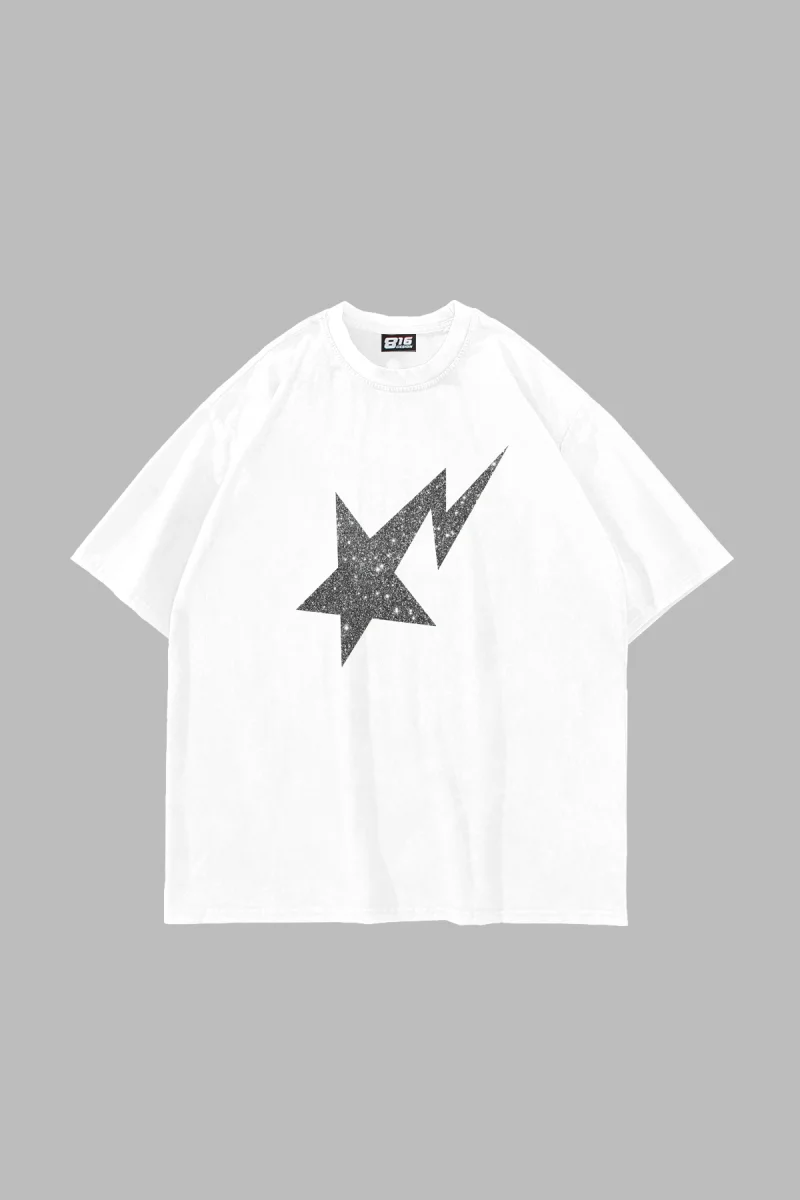 Shining Star Beyaz Baskılı Oversize Unisex Premium Beyaz Tshirt