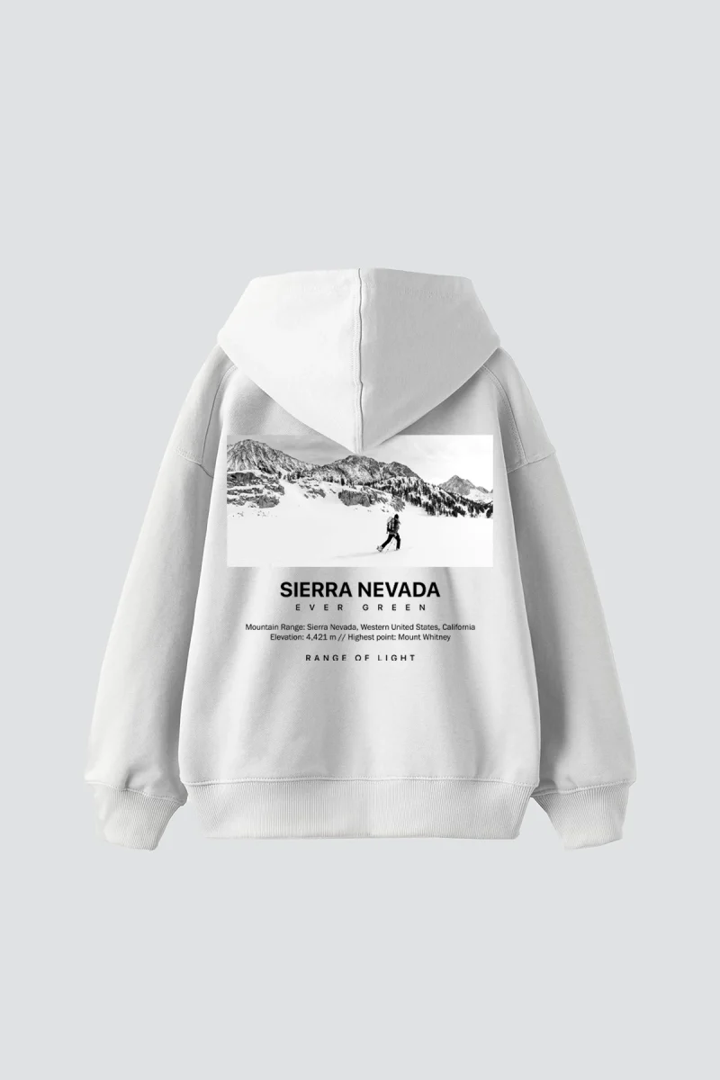 Sierra Nevada Baskılı Oversize Unisex Beyaz Hoodie