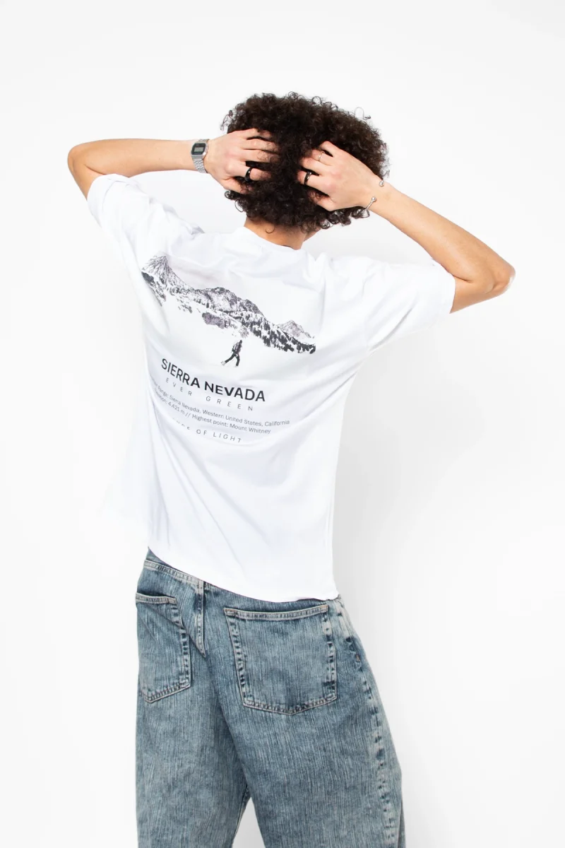 Sierra Nevada Baskılı Oversize Unisex Beyaz Tshirt