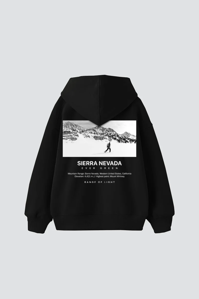 Sierra Nevada Baskılı Oversize Unisex Siyah Hoodie
