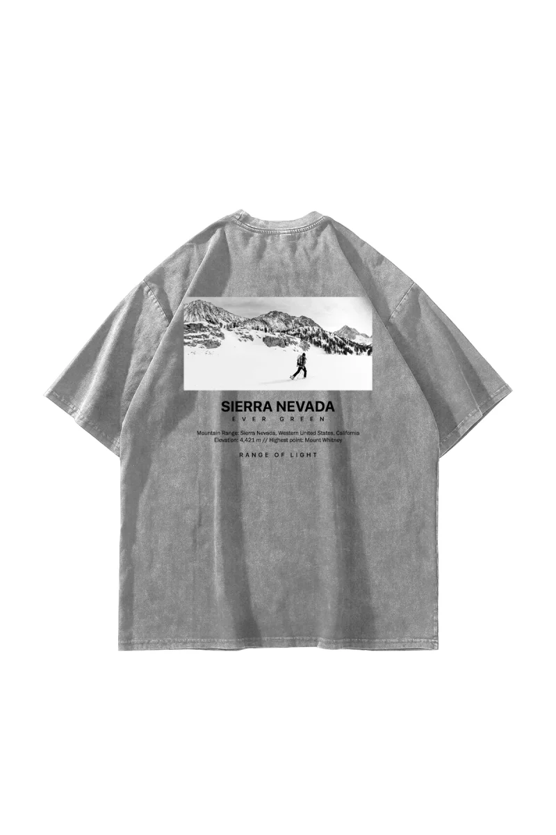 Sierra Nevada Baskılı Oversize Unisex Yıkamalı Beyaz Tshirt