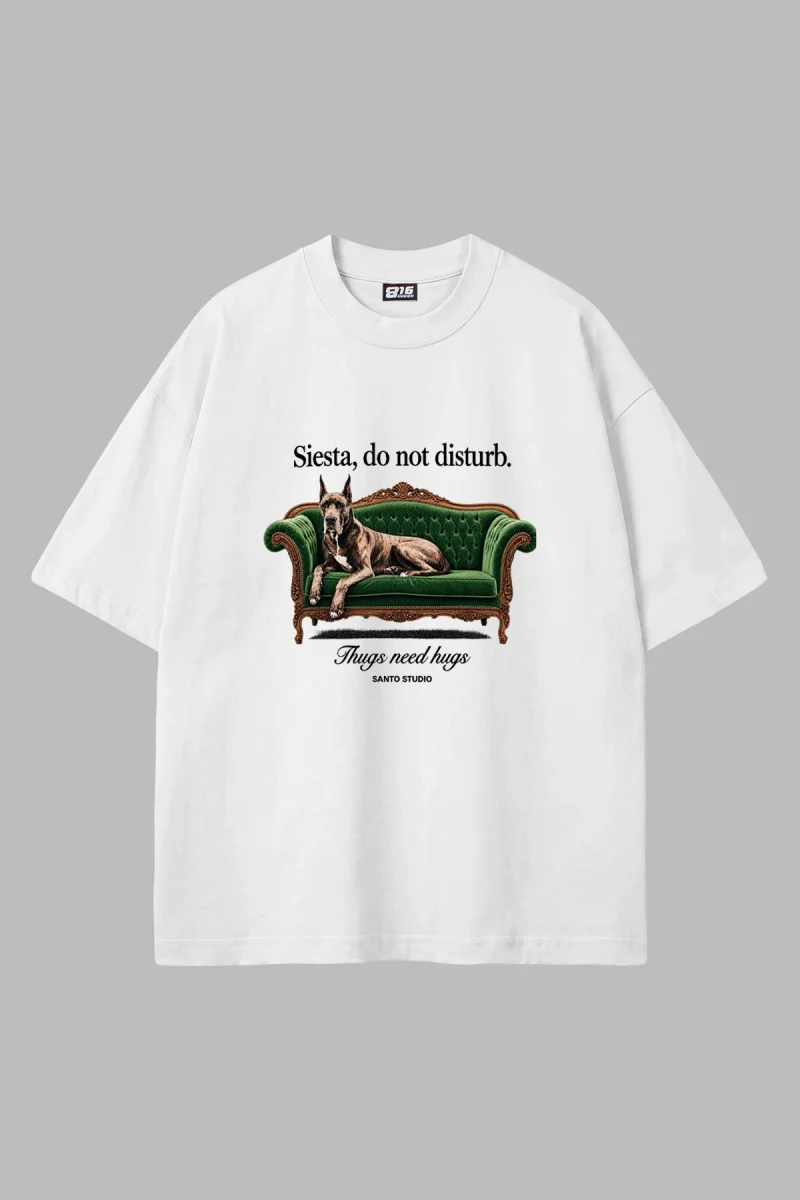 Siesta Dog Sofa Baskılı Beyaz Oversize Unisex Tshirt
