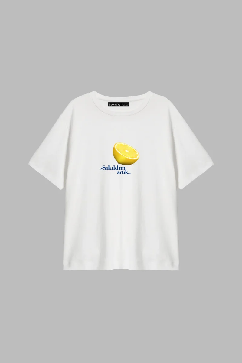 Sıkıldım Artık Baskılı Relaxed Fit Beyaz Kadın Tshirt