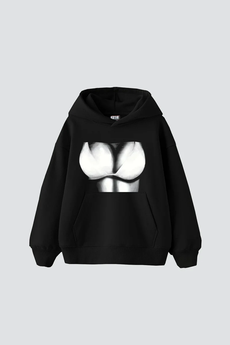 Silhouette Boobs Baskılı Oversize Unisex Siyah Hoodie