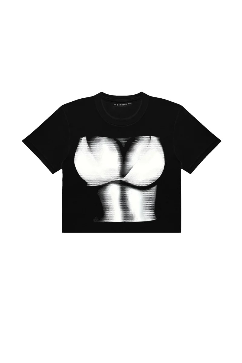 Silhouette Boobs Baskılı Siyah Crop Top