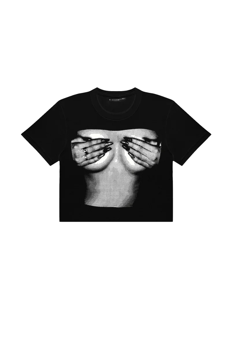 Silhouette Boobs V2 Baskılı Siyah Crop Top