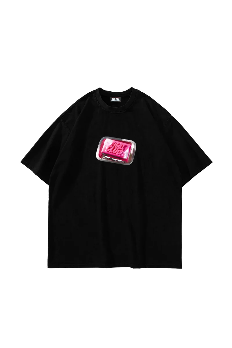Siyah Fight Club Oversize Baskılı Unisex Tişört