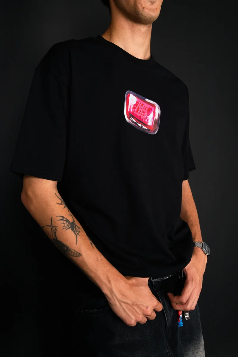 Siyah Fight Club Oversize Baskılı Unisex Tişört