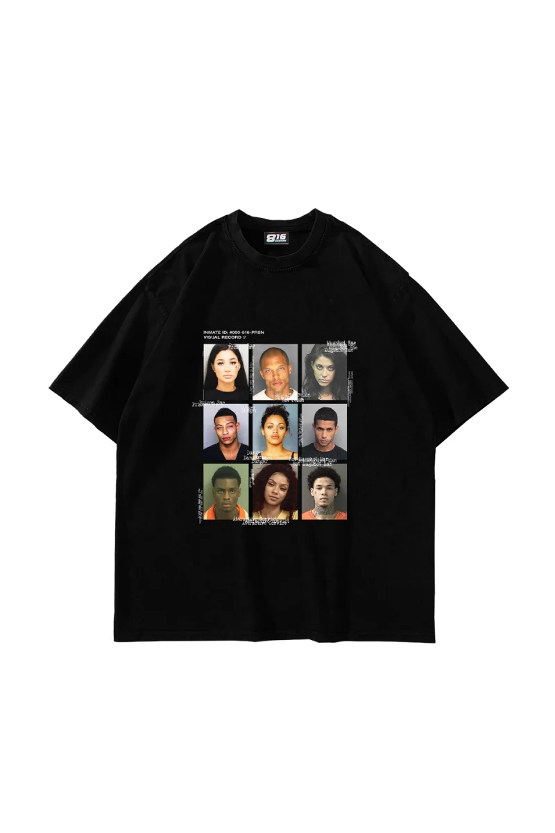 Siyah Mugshot Baskılı Oversize Unisex Tişört