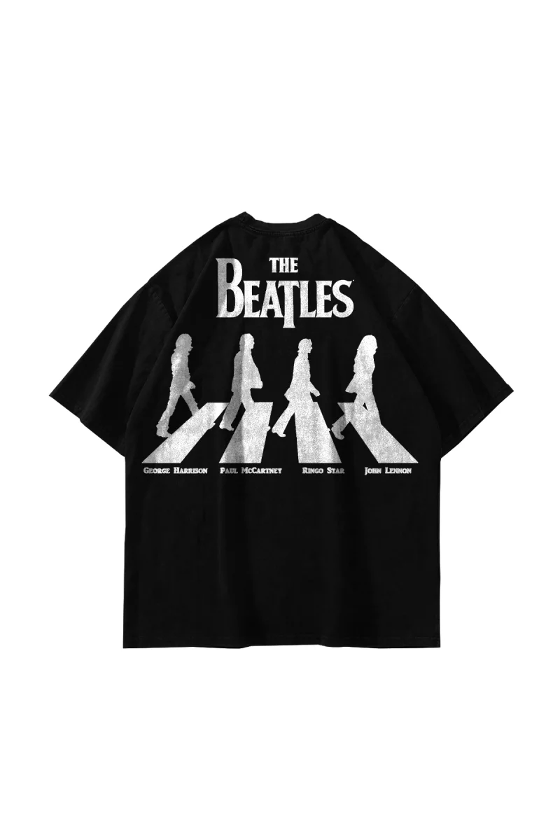 Siyah The Beatles Baskılı Oversize Unisex Pamuk Tişört